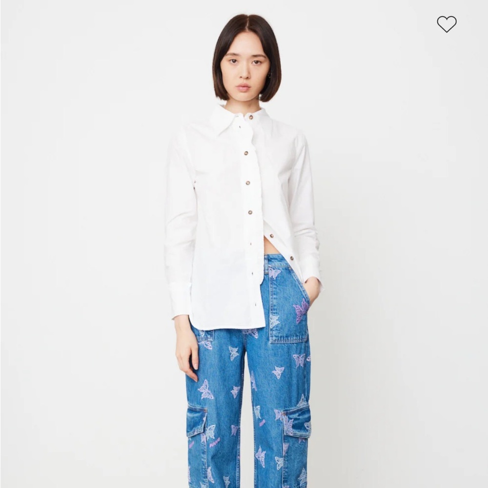 Ganni poplin button down ruffle shirt NWT
